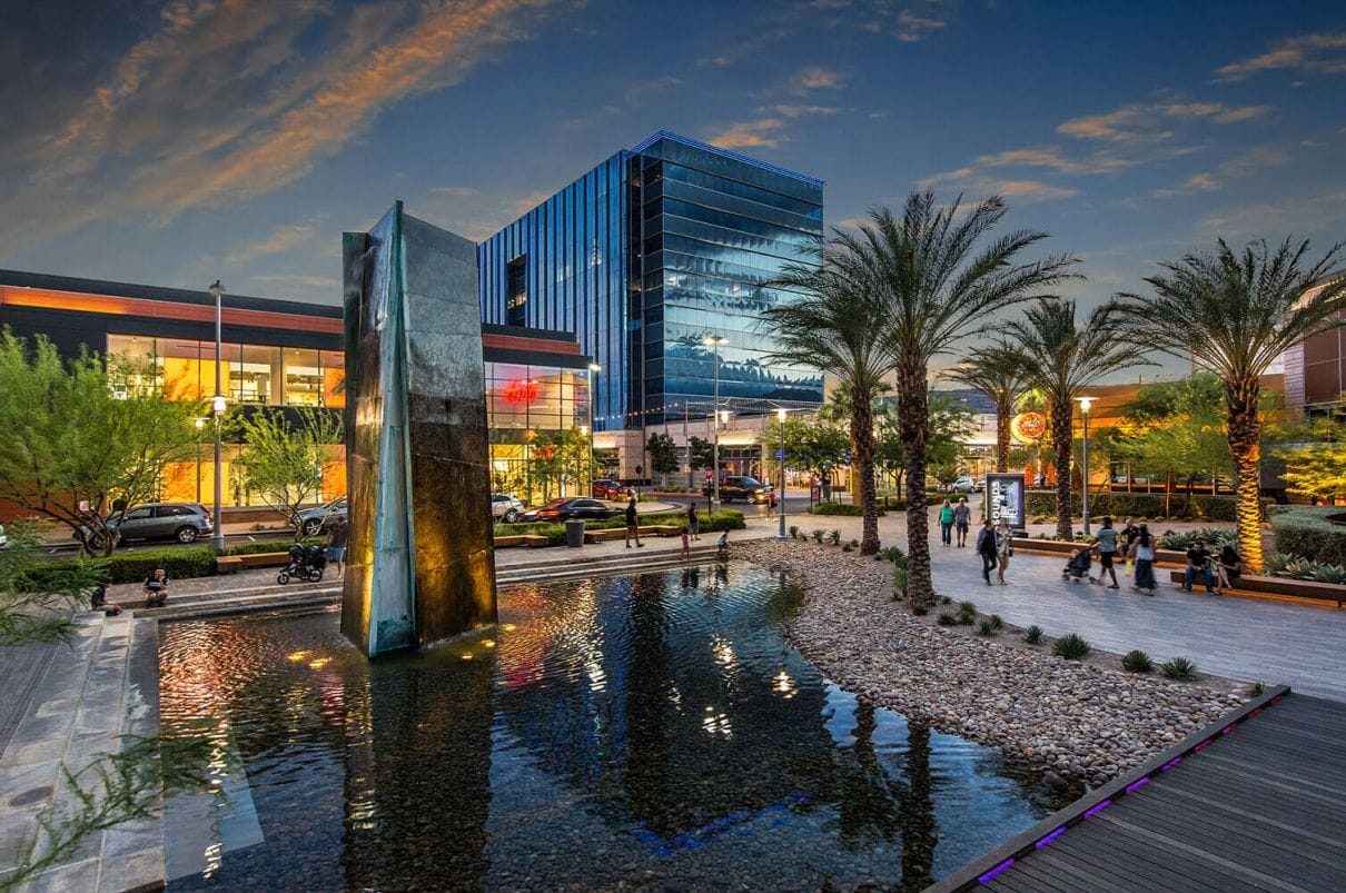 Nightlife in Downtown Summerlin can be anything from a stroll with a loved one, to shopping, dining or a baseball game at Las Vegas Ballpark.