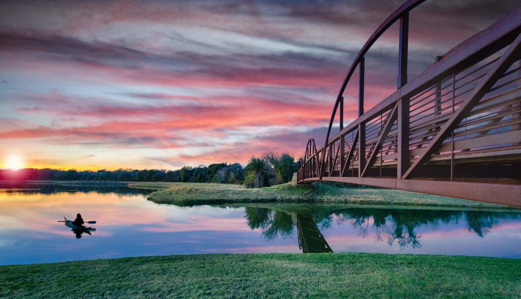 Rowing at sunset in Bridgeland.